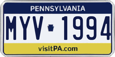 PA license plate MYV1994