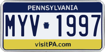 PA license plate MYV1997