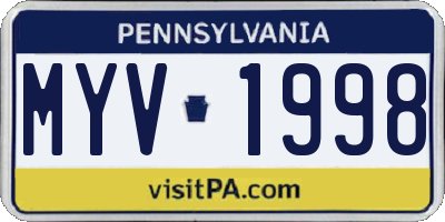 PA license plate MYV1998