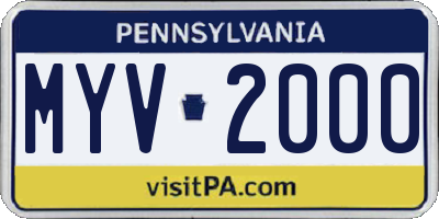 PA license plate MYV2000