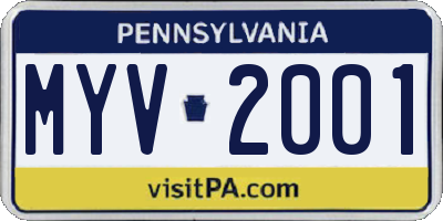 PA license plate MYV2001