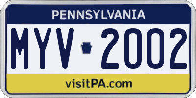 PA license plate MYV2002