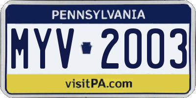 PA license plate MYV2003