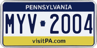 PA license plate MYV2004