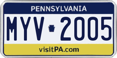 PA license plate MYV2005