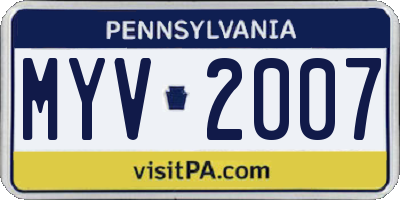 PA license plate MYV2007