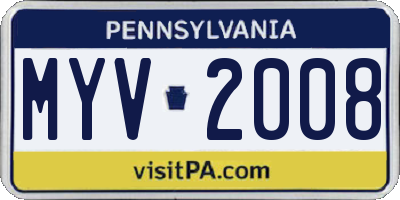 PA license plate MYV2008