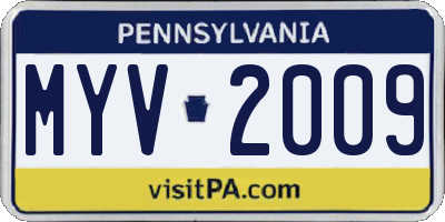 PA license plate MYV2009