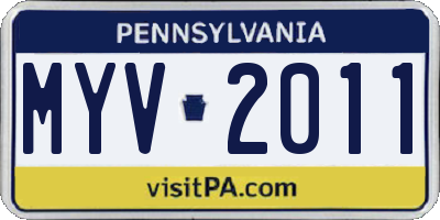 PA license plate MYV2011