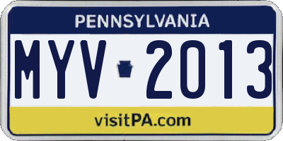 PA license plate MYV2013