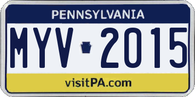 PA license plate MYV2015