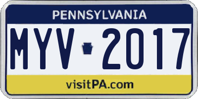 PA license plate MYV2017