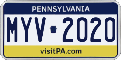 PA license plate MYV2020