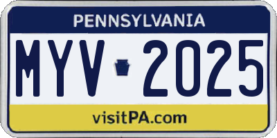 PA license plate MYV2025