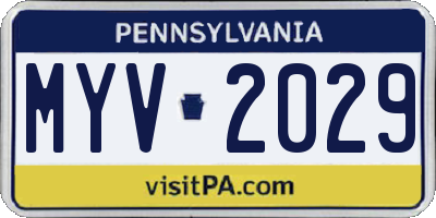 PA license plate MYV2029