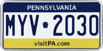 PA license plate MYV2030