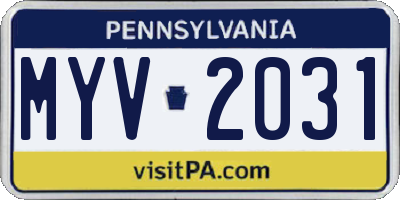 PA license plate MYV2031