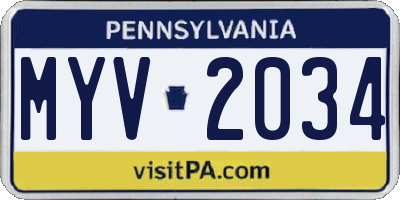 PA license plate MYV2034