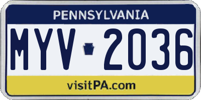 PA license plate MYV2036