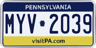 PA license plate MYV2039