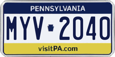PA license plate MYV2040