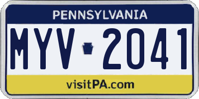 PA license plate MYV2041