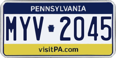 PA license plate MYV2045
