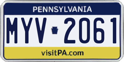 PA license plate MYV2061