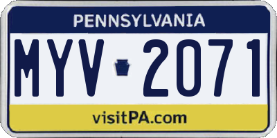 PA license plate MYV2071
