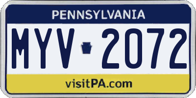 PA license plate MYV2072
