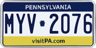 PA license plate MYV2076