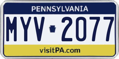 PA license plate MYV2077