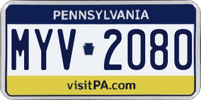 PA license plate MYV2080