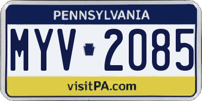 PA license plate MYV2085