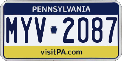 PA license plate MYV2087