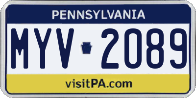 PA license plate MYV2089