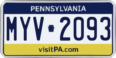 PA license plate MYV2093