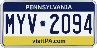 PA license plate MYV2094