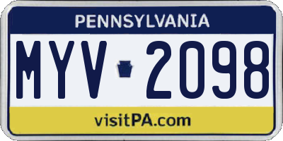 PA license plate MYV2098
