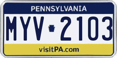 PA license plate MYV2103