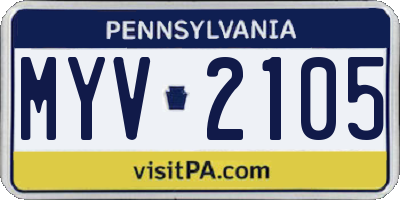 PA license plate MYV2105