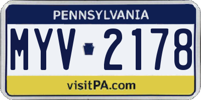 PA license plate MYV2178
