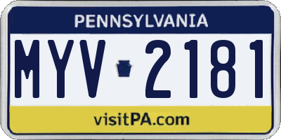 PA license plate MYV2181