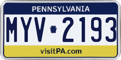 PA license plate MYV2193