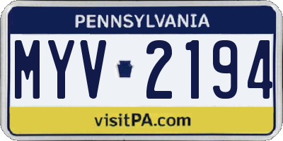 PA license plate MYV2194