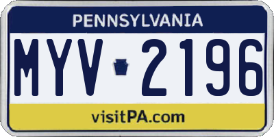 PA license plate MYV2196
