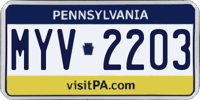 PA license plate MYV2203