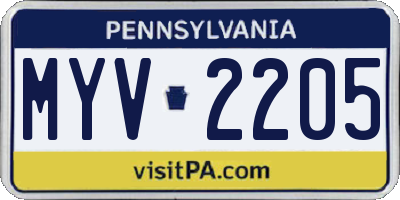 PA license plate MYV2205