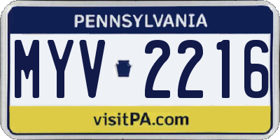 PA license plate MYV2216