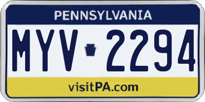 PA license plate MYV2294